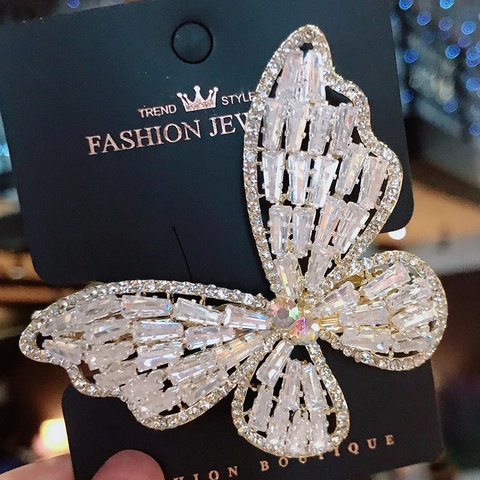 Pince à Cheveux Papillon Élégante en Alliage de Zinc Zirconia Étincelant Strass Pince à Ressort pour Femme Mariage Quotidien Coiffe