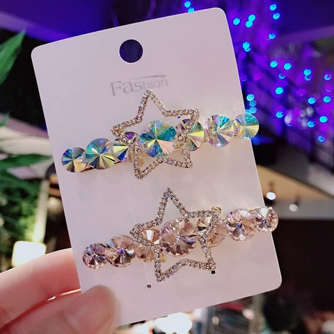 Barrettes à Cheveux Étoile Style Coréen pour Femmes Alliage Strass Clip Latéral Élégant Étincelant Fête Accessoires Cheveux