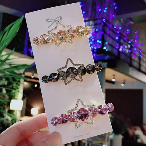 Barrettes à Cheveux Étoile Style Coréen pour Femmes Alliage Strass Clip Latéral Élégant Étincelant Fête Accessoires Cheveux