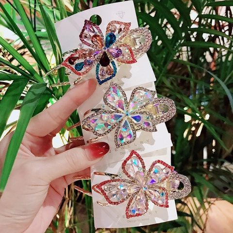 Pinza per Capelli in Lega a Forma di Fiore in Stile Coreano Elegante Accessorio per Capelli con Strass per Donna Acconciatura Gioielli