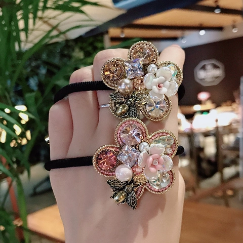 Barock Künstliche Perle Blume Biene Haargummis Für Damen Strass Stern Elastische Haarbänder Süße Mädchen Haarschmuck