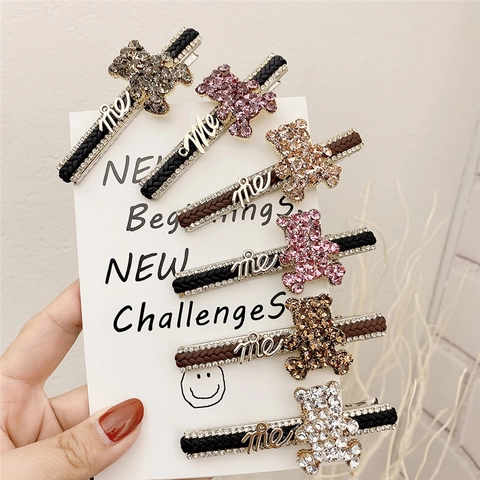 Dames Haarklem Koreaanse Stijl Legering Beer Glinsterende Strass Ingelegde Eendenbekklem Mode Accessoire Elegant