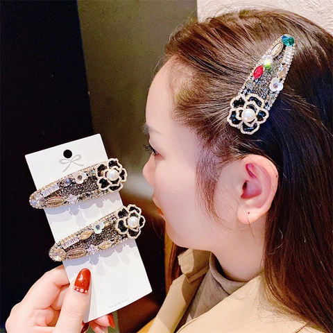 Pinza para el Cabello de Camelia con Strass Barroco Vintage Con Perlas Artificiales Elegante Clip BB Estilo Coreano Accesorios para el Cabello