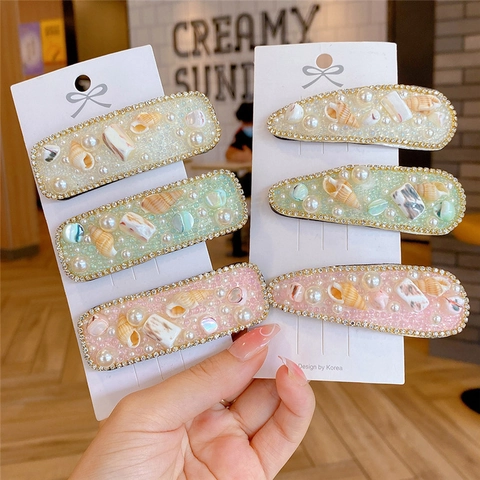 Ensemble de Pinces à Cheveux Fleur de Coquillage Bohème Douce Perle Artificielle Strass Clips BB Accessori Cheveux Mode Style Coréen pour Femme
