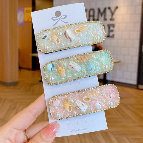 Ensemble de Pinces à Cheveux Fleur de Coquillage Bohème Douce Perle Artificielle Strass Clips BB Accessori Cheveux Mode Style Coréen pour Femme