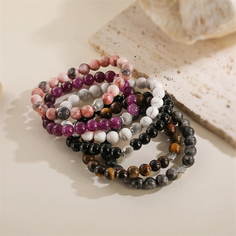 Natural Agate Stone Beaded Bracelet With Metal Shell Buddha Charm Handmade Elastic Yoga Jewelry For Men Women Daily Gift
