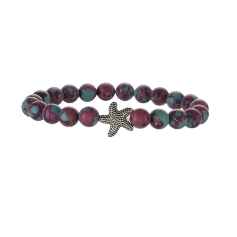 Natural Stone Agate Tiger Eye Beaded Bracelet For Men Women Bohemian Sea Star Shell Buddha Head Charm Handmade Elastic Jewelry