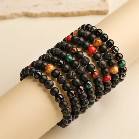 Natural Tiger Eye Stone Hematite Lava Bead Bracelet For Men Women Handmade Elastic Strand Trendy Unisex Jewelry Gift 8mm Beads