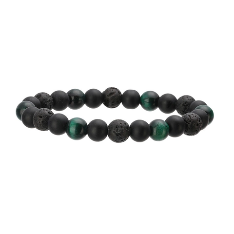 Natural Tiger Eye Stone Hematite Lava Bead Bracelet For Men Women Handmade Elastic Strand Trendy Unisex Jewelry Gift 8mm Beads