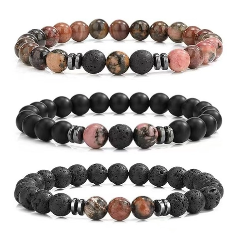 Naturstein Perlenarmband Tigerauge Lava Vulkanstein Hämatit Malachit Yoga Heilung Schmuck Damen Herren Accessoire