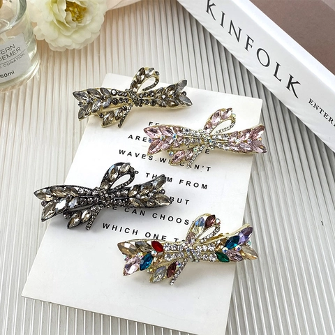 Koreanischer Stil Legierung Strass Schleife Haarklammer Für Damen Funkelnder Kristall Federclip Ponytail Haarschmuck