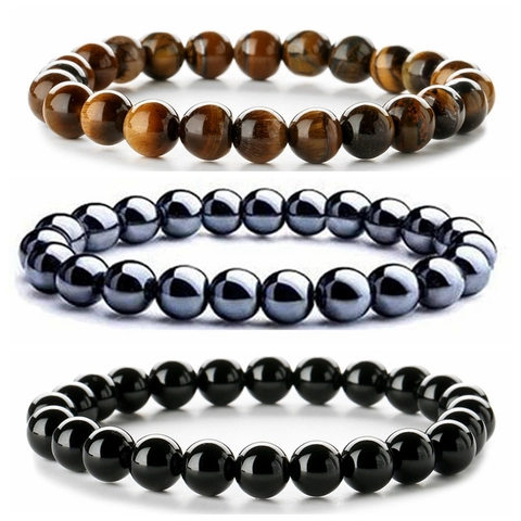 Naturstein Perlenarmband Tigerauge Lava Vulkanstein Hämatit Malachit Yoga Heilung Schmuck Damen Herren Accessoire