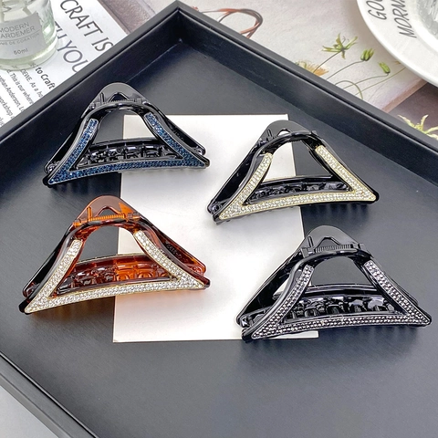 Grande Pinza per Capelli a Triangolo Geometrico con Strass Scintillanti Elegante Pinza in Resina Accessorio Capelli per Donna