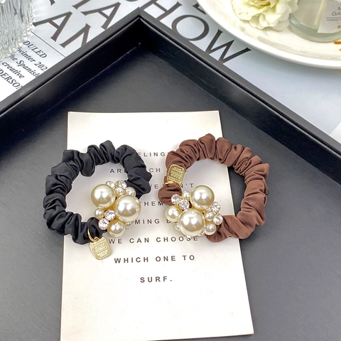 Koreaanse Stijl Kunstparel Strass Strik Scrunchies Voor Dames Handgemaakte Satijn Polyester Haarelastiekjes Ponytail Houder Haaraccessoires