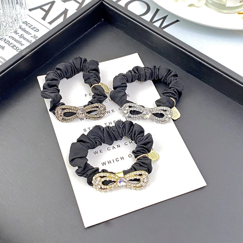 Koreaanse Stijl Kunstparel Strass Strik Scrunchies Voor Dames Handgemaakte Satijn Polyester Haarelastiekjes Ponytail Houder Haaraccessoires