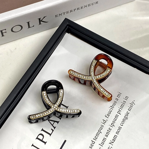 Elegante Molla per Capelli in Stile Francese con Nodo Incrociato con Strass in Resina Lucida Accessori per Capelli Donna Gioielli