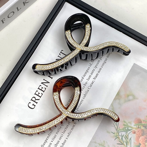 Geometric Line Resin Hair Claw Clip For Women Large Rhinestone Shark Clip Elegant Korean Style Daily Hair Accessories