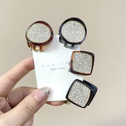 Luxury Rhinestone Mini Hair Claw Clip Round Geometric Square Fringe Hairpin Korean Elegant Alloy Hair Accessories For Women