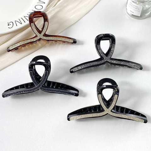 Elegante Grande Pinza per Capelli a Squalo con Strass in Plastica Croce Twist per Donna Accessori per lo Styling dei Capelli Folti