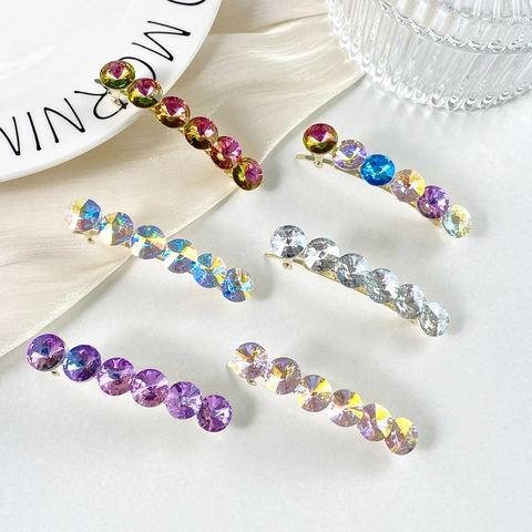 Elegante Pinza para el Cabello de Resorte de Cristal Artificial Estilo Coreano para Mujer Aleación Diamante Tocado Moda