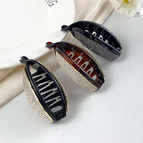 Eleganter Strass Bananen Haarclip Minimalistischer Ovaler Vertikaler Clip Für Damen Koreanischer Stil Pferdeschwanz Haarschmuck