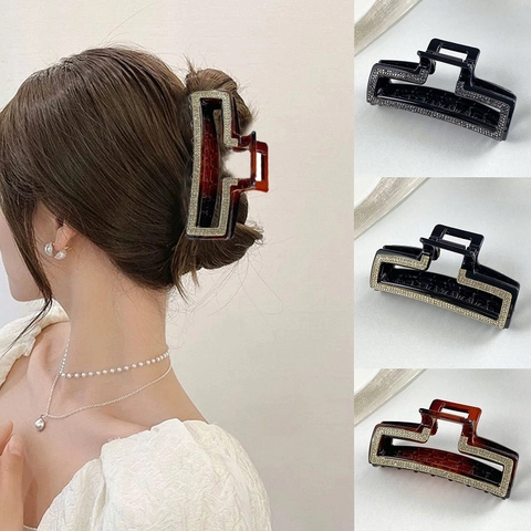 Grande Pinza per Capelli con Strass Clip a Squalo in Resina Geometrica Vuota Accessorio per Capelli Elegante per Donna