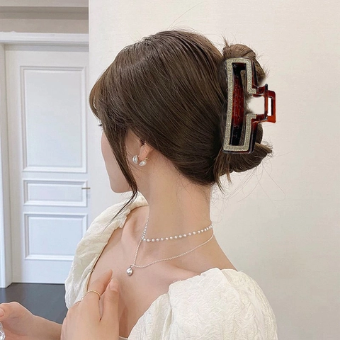 Grande Pinza per Capelli con Strass Clip a Squalo in Resina Geometrica Vuota Accessorio per Capelli Elegante per Donna