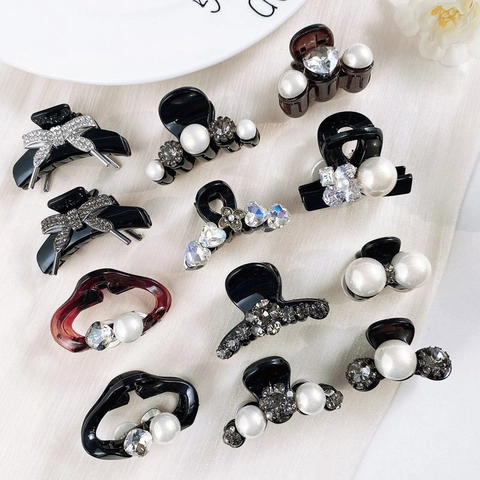 Mini Haarklem Clips Elegante Kunstparel Strass Kleine Haarclips Zoete Hars Strik Hart Bloem Haaraccessoires Voor Dames