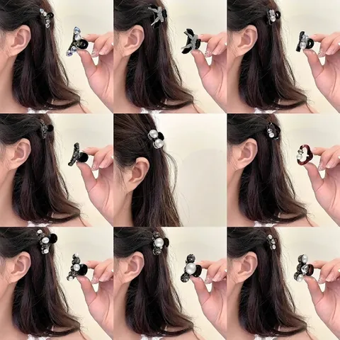 Mini Haarklem Clips Elegante Kunstparel Strass Kleine Haarclips Zoete Hars Strik Hart Bloem Haaraccessoires Voor Dames