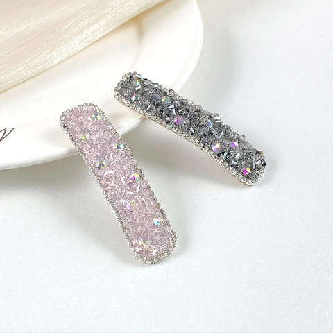 Korean Style Full Rhinestone Rectangular Hair Clip Light Luxury Crystal BB Clip For Women Elegant Duckbill Side Hair Accessories