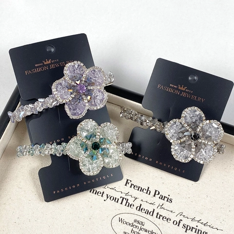 Fermaglio per Capelli Laterale in Cristallo Artificiale e Strass Fatto a Mano Elegante Fiore Resina Lega Gioielli per Capelli Donna