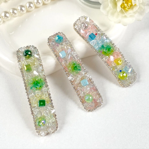 Pinza para el Cabello Dulce Color Macarrón Cristal Strass BB Clip Rectángulo Caramelo Cuentas Pasador Clip Lateral para Mujer