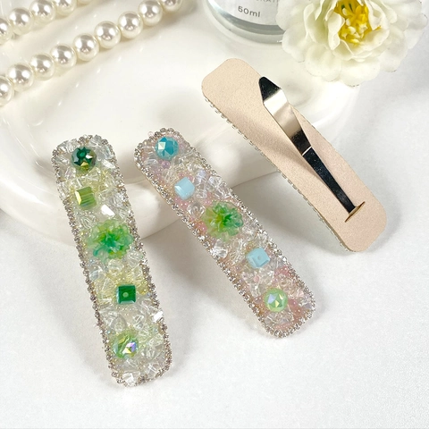 Pinza para el Cabello Dulce Color Macarrón Cristal Strass BB Clip Rectángulo Caramelo Cuentas Pasador Clip Lateral para Mujer