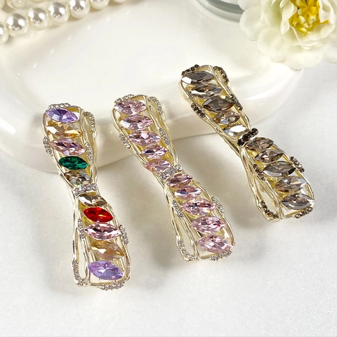 Luxury Alloy Rhinestone Bow Knot Hair Clip For Women Sparkling Marquise Teardrop Side Clip Hair Accessories