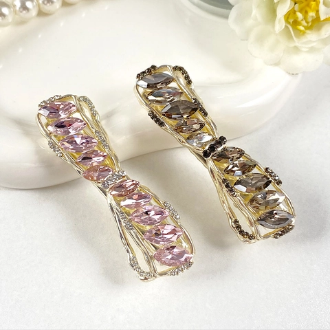 Luxury Alloy Rhinestone Bow Knot Hair Clip For Women Sparkling Marquise Teardrop Side Clip Hair Accessories