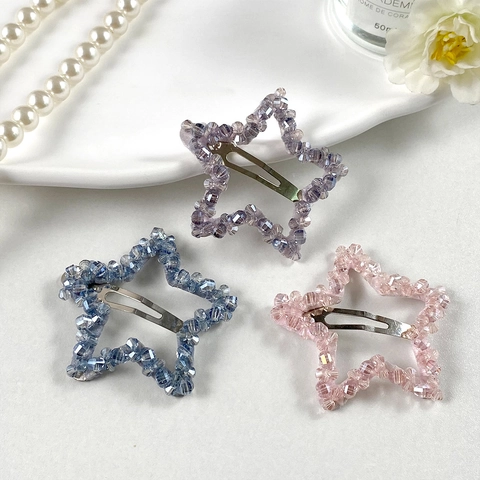 Fermaglio per Capelli a Mano con Perline di Cristallo Artificiale Cuore Stella Dolce Stile Fata Fermaglio BB per Donna