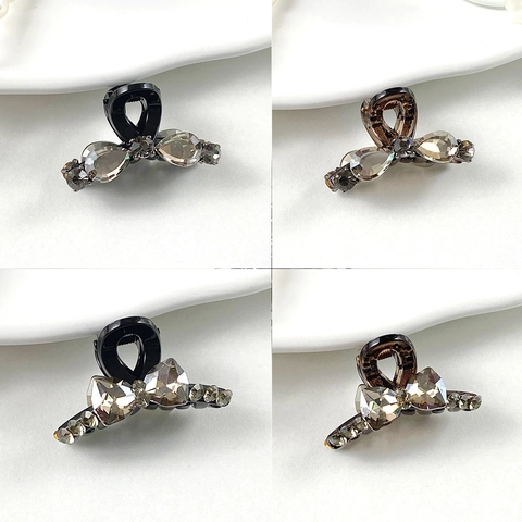 Elegant Rhinestone Bow Hair Clip Small Hair Claw For Women Fashion Bangs Clip Cute Side Hair Grips Durable PC Accessories