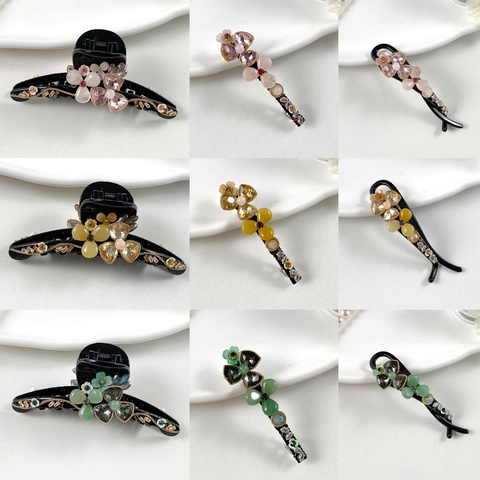 Handgemachte Kristall Blume Haarklammer Für Damen Schweres Handwerk Strass Künstliche Perle Haarnadel Vintage Haarschmuck