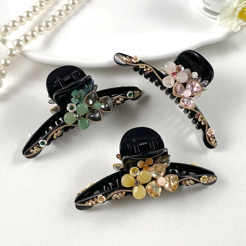 Handgemachte Kristall Blume Haarklammer Für Damen Schweres Handwerk Strass Künstliche Perle Haarnadel Vintage Haarschmuck
