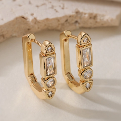 Geometrische Kupfer Zirkonia Creolen Für Damen Luxus Gold Silber Vergoldet Rechteckige Huggie Ohrringe Minimalistischer Schmuck