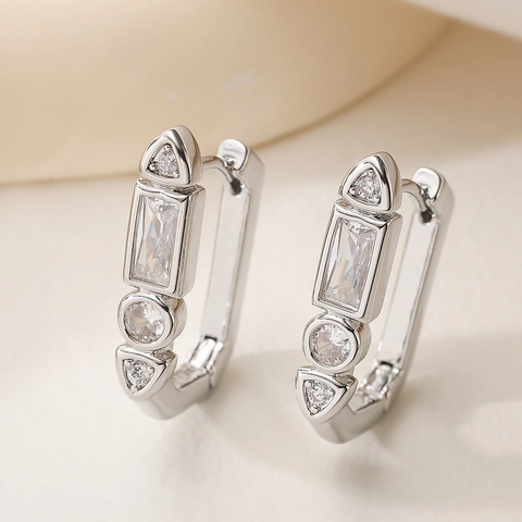 Geometrische Kupfer Zirkonia Creolen Für Damen Luxus Gold Silber Vergoldet Rechteckige Huggie Ohrringe Minimalistischer Schmuck