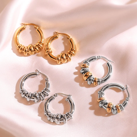 Vintage 18K Vergulde Roestvrijstalen Creolen Voor Vrouwen Minimalistische Geometrische Kralen Ringen Mode Woon-werkverkeer Sieraden Cadeau