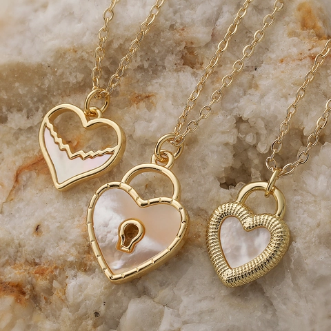 Collier Pendentif Cœur En Cuivre Plaqué Or 18K Pour Femmes Ras Du Cou Cœur En Nacre Blanche Minimaliste Bijoux Quotidiens