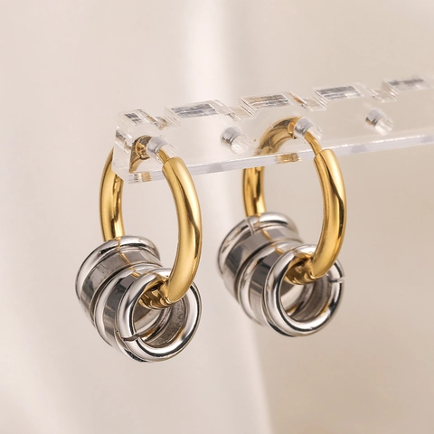 Minimalist Stainless Steel Hoop Earrings With Multi Circular Rings 18K Gold Plated Contrast Color Earrings For Women Daily Wear
