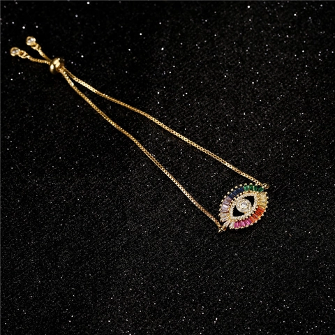 Exquisite Copper Evil Eye Adjustable Bracelet Colorful Zirconia Micro Inlaid Charm Fashion Jewelry For Women Gift Daily Accessory