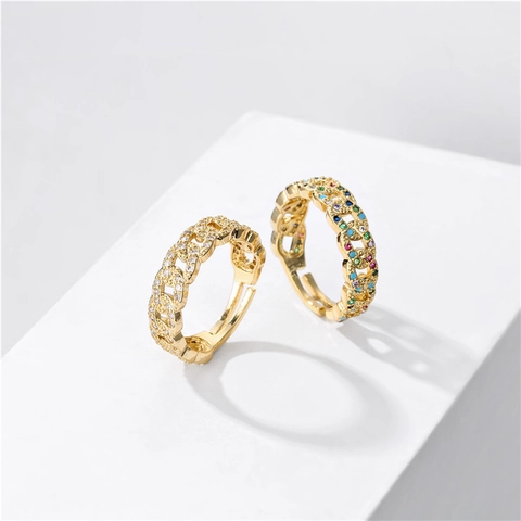 Hip Hop Cuban Link Chain Ring Copper Micro Pave Zircon Open Adjustable Gold Plated Geometric Ring For Women Jewelry