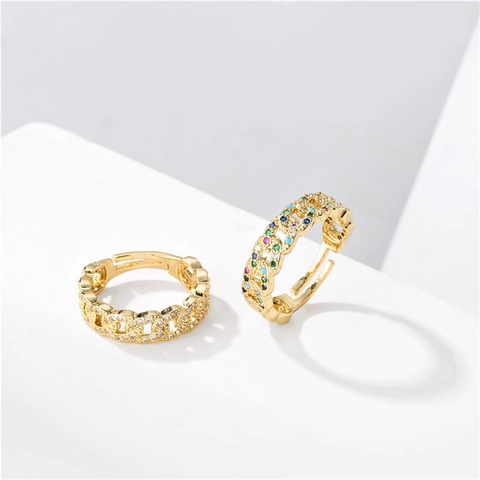 Hip Hop Cuban Link Chain Ring Copper Micro Pave Zircon Open Adjustable Gold Plated Geometric Ring For Women Jewelry