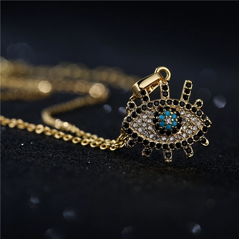 18K Gold Plated Copper Evil Eye Pendant Necklace For Women Micro Pave Multi Color Zirconia Mediterranean Jewelry Gift