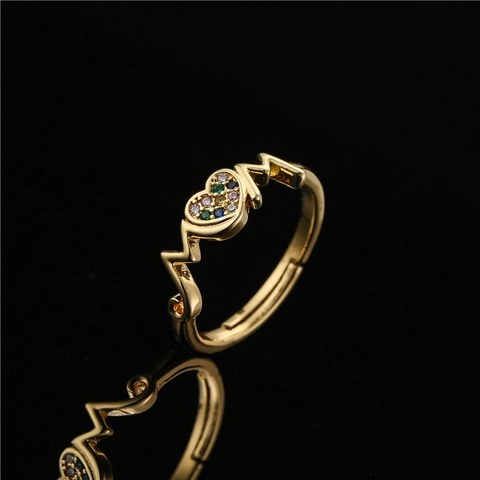 18K Gold Plated Copper Colorful Zirconia Mom Heart Butterfly Open Adjustable Ring Jewelry Gift For Mother Women