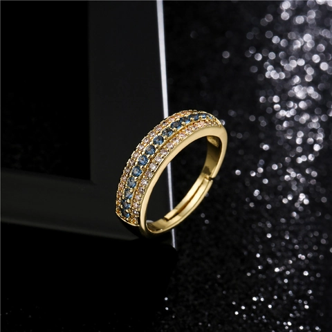 18 Karat Vergoldet Kupfer Ring Mit Drei Reihen Zirkonia Mikro Pave Offen Verstellbar Für Damen Eleganter Modeschmuck Für Party